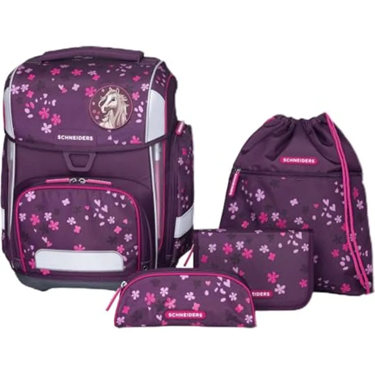 Schneiders Ergolite Schulranzen-Set (8-tlg), ergonomisch, aus Kunststoff, mit Beckengurt und Reflexionselementen