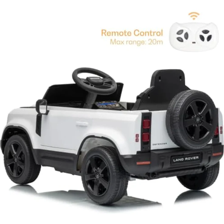 Vrooomy Land Rover Defender 90 Elektro-Kinderfahrzeug 12V für 1 bis 5 Jahre – Akku-Kinderauto mit Fernbedienung, EVA-Rädern, 3-Punkt-Gurt und MP3-Player – Weiß – Bild 5
