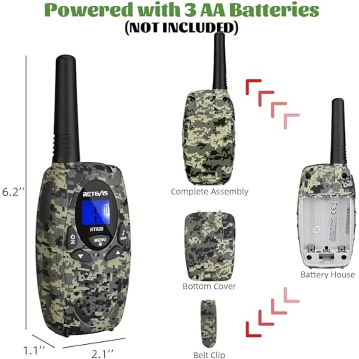 Retevis RT628 Walkie Talkie Kinder, Große Reichweite Funkgerät, Einfache Handhabung PMR446 Spielzeug ab 3-12 Jahre, Spy Gear, Reisen, 1 Paar, Tarnung – Bild 5