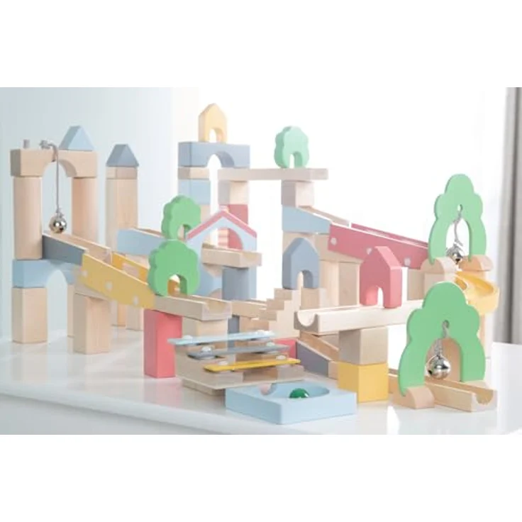 roba Murmelbahn aus Holz - 60 Teile mit 20-teiliger Landschaftsbauergänzung - Kugelbahn mit Soundeffekten und 11 Murmeln - Kinderspielzeug ab 3 Jahren - Preisvergleich – Bild 3