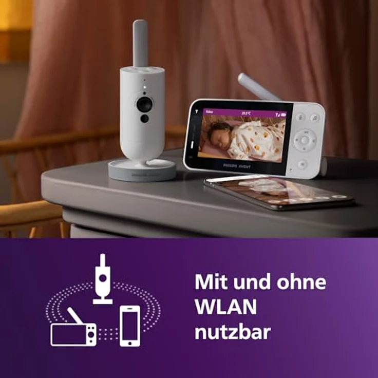 PHILIPS Avent SCD951/26, Connected Videophone mit HD-Kamera, WLAN, Infrarot-Nachtsicht, Schrei-Erkennung, Gegensprechfunktion und 12 Stunden Akkulaufzeit im Eco-Modus – Bild 2