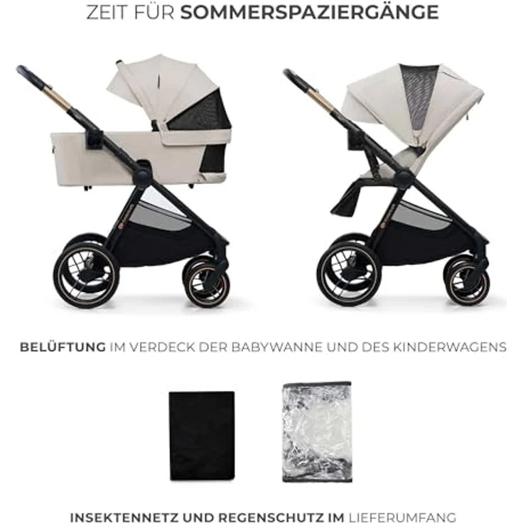 Kinderkraft Kombi-Kinderwagen NEA 2.0, 2 in 1 bis 22 kg mit Babywanne, umsetzbarem Sportsitz, Teleskopschieber, Soft Beige, inkl. Zubehörset und Gratis Mobilitätsgarantie – Bild 9