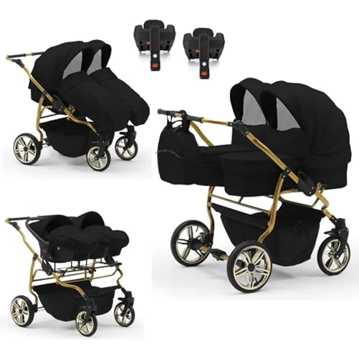 Elcar Zwillingskinderwagen Duet Lux Goldedition 5 in 1 inkl. 2 Autositzen und 2 Iso Bases, 14 Teile, in 20 Farben verfügbar – Bild 1