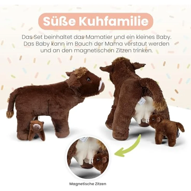 Mamanimals Kuh Kuscheltier mit Baby, 35 cm groß, Reißverschluss, magnetische Zitzen, für Kinder ab 0+ Jahren – Bild 3