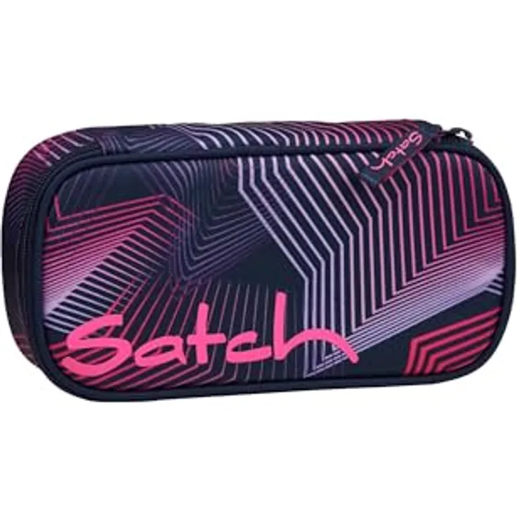 satch Schlamperbox extra groß inkl. Trennfach Reißverschlussfach Stiftehalter Geodreieck Sichtfenster für Stundenplan Seismic Pink - Dunkelblau Federmäppchen
