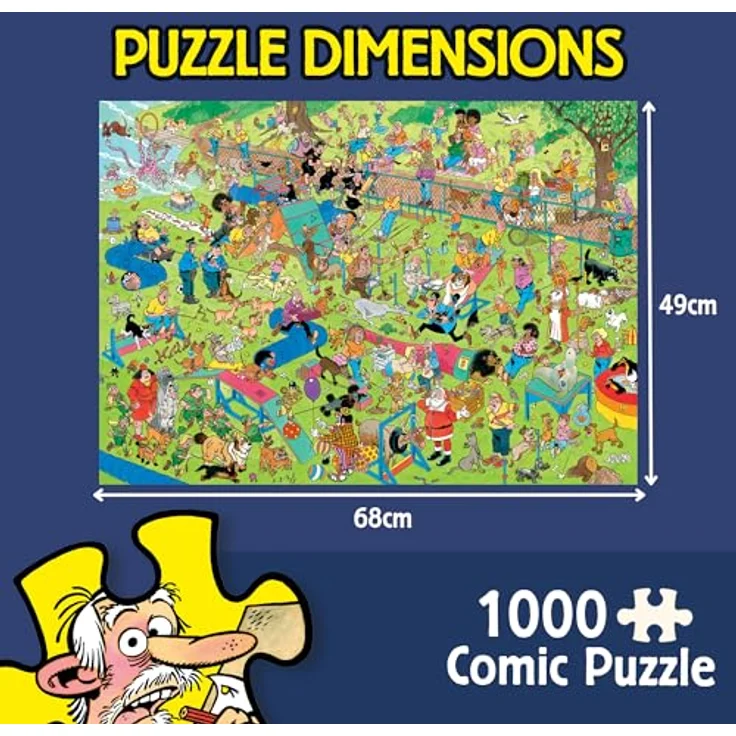Jan Van Haasteren Dog Parkour, 1000-teiliges Comic-Puzzle aus 100 % recyceltem Karton, lustiges Haustier-Thema, Maße 68 x 49 cm – Bild 2