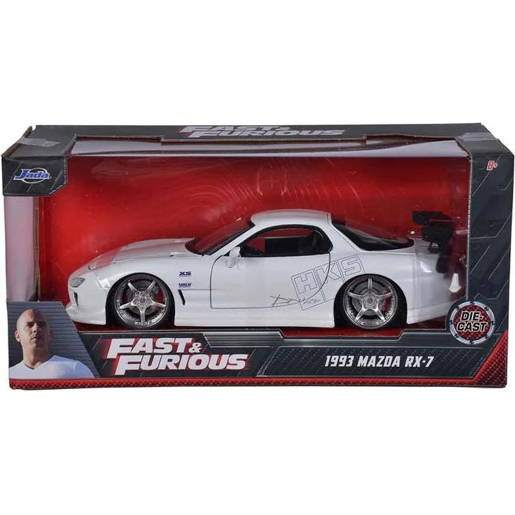 Jada Fast & Furious 1993 Mazda RX, Modellfahrzeug im Maßstab 1:24, detailgetreu, weiße Farbgebung, funktionierende Türen, Kofferraum und Motorhaube, Die-cast Metall