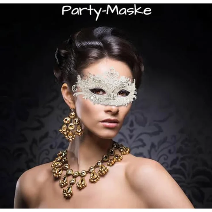 OriginalCorner® Weiße Venezianische Maske | Elegante Karnevalsmaske mit Glitzersteinen | Unisex Einheitsgröße für Erwachsene | Ideal für Karneval und Halloween – Bild 2