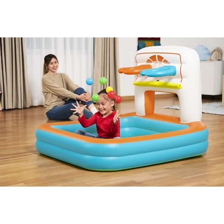 Bestway 3-in-1-Bällebad Kick 'n Swish, 120 x 107 x 84 cm, ab 2 Jahren, Innen- und Außengebrauch, PVC, 2 Basketballkörbe, Torschusswand, 1 Fußball, 2 Basketbälle, 15 Spielbälle, Sicherheitsventile – Bild 3