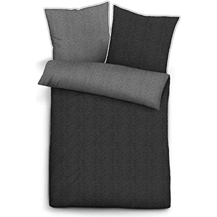 biberna 0840500 Wende-Bettwäsche Kopfkissenbezug Melange-Flanell 1x 80x80 cm, titanium – Bild 4