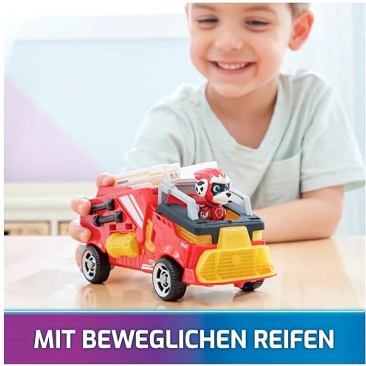 Spin Master Paw Patrol - The Movie II Marshall, Feuerwehr-Löschzug mit Geräuscheffekten und klappbarer Drehleiter, rot – Bild 9