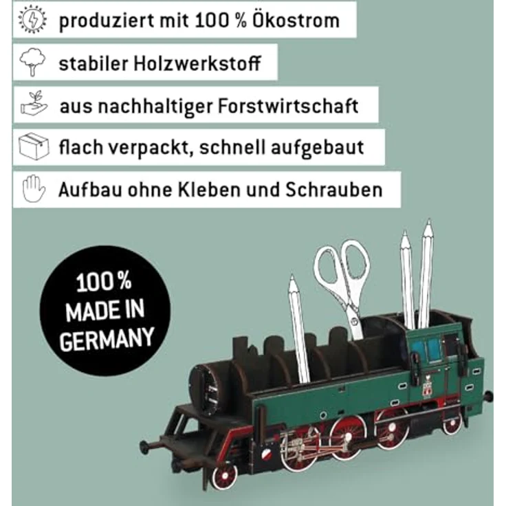 Werkhaus Stiftebox Dampflok OKL 2, Stiftehalter aus Holz mit 12 Fächern, farbenfrohes Design – Bild 7