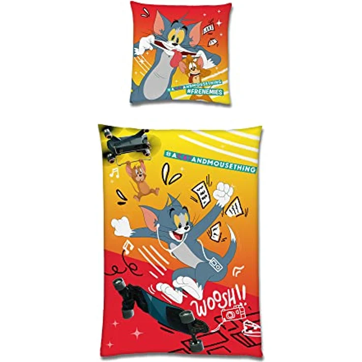 BERONAGE Tom & Jerry Kinder-Bettwäsche 135 x 200 + 80 x 80 100% Baumwolle Renforcé-Linon Spike Nibbles Comic Cat Mouse Wende-Bettwäsche 2 Motive, deutsche Größe, bunt – Bild 2