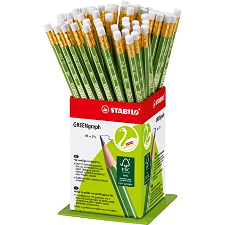 STABILO GREENgraph, Umweltfreundlicher Bleistift mit Radiergummi, 100% FSC-zertifiziertes Holz, 60er Display, Härtegrad HB – Bild 1