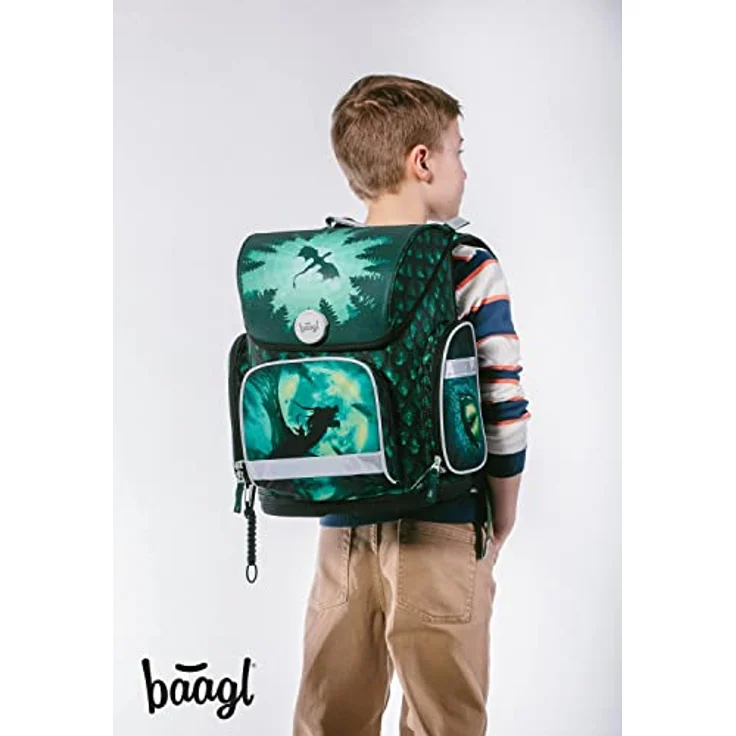 Baagl Schulranzen Jungen Set 3 Teilig Ergo Schultasche 1. Klasse - Drache mit ergonomischem Design, isolierter Fronttasche und anatomisch gepolsterter Rückenseite – Bild 4