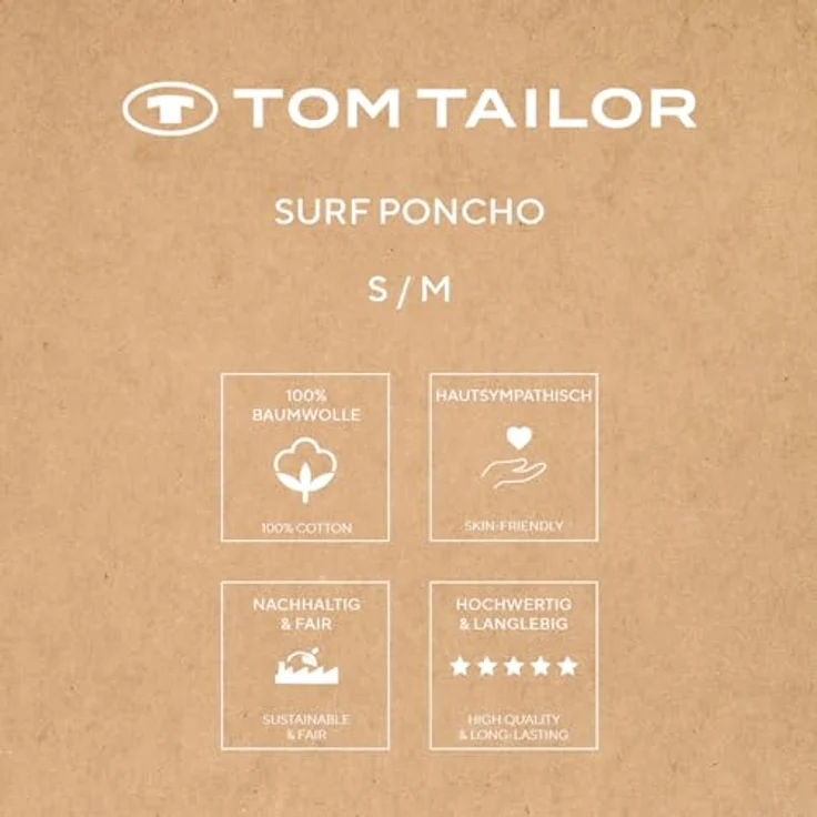 TOM TAILOR Bademantel Surfponcho mit Kapuze, S/M, Baumwolle, Unisex, Logostickerei, Bauchtasche – Bild 7