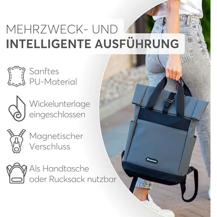 Kikkaboo Cerise Wickeltasche, Rucksack mit großem Innenfach, gepolstertem Rücken und Wickelunterlage, rosa – Bild 7