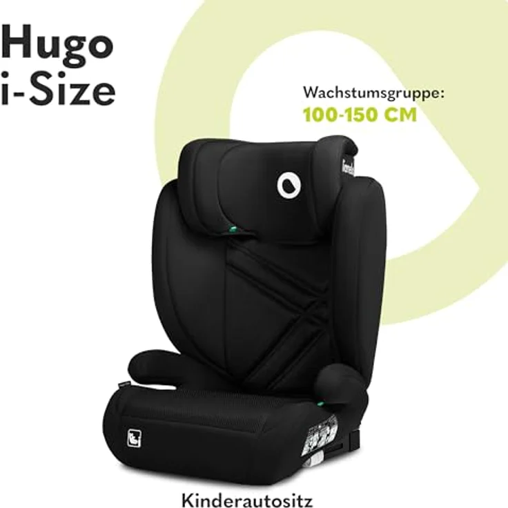 lionelo Autokindersitz HUGO I-SIZE, i-Size / ISOFIX oder Autogurte / 15-36kg, schwarz – Bild 3