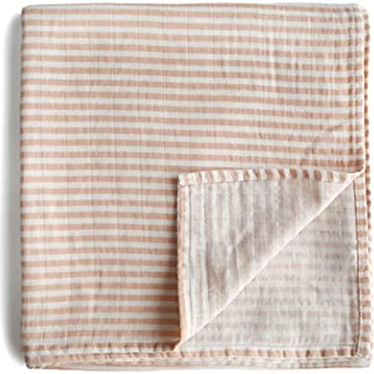 mushie Musselin Baby Wickeldecke | 100% Bio-Baumwolle | Sichere, Hochwertige & Langlebige Erstausstattung für Kleinkinder Kinder Jungs & Mädchen (Natural Stripe)