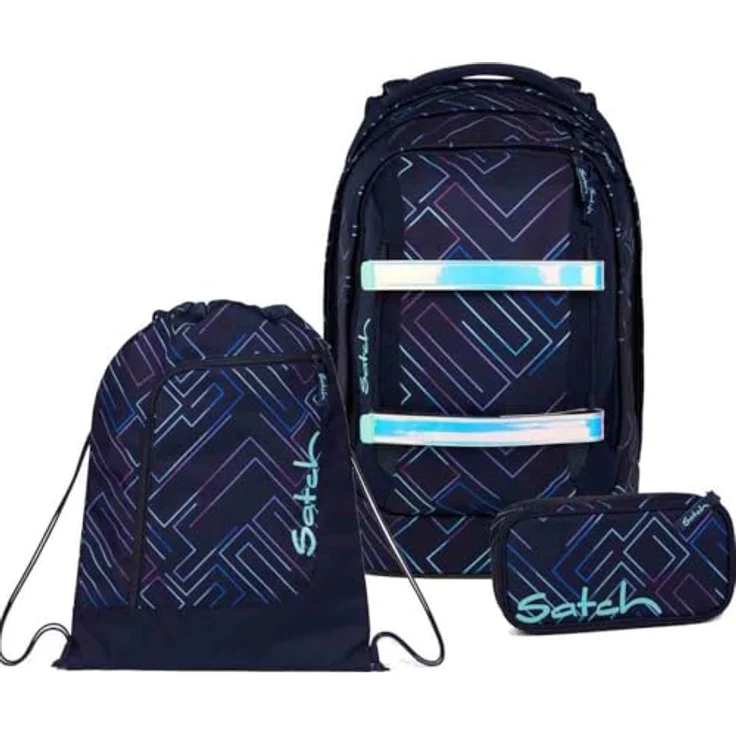 Satch Pack Schulrucksack Set 3tlg. mit Schlamperbox und Sportbeutel, 3D Soft-Mesh Rückensystem, Purple Laser – Bild 1
