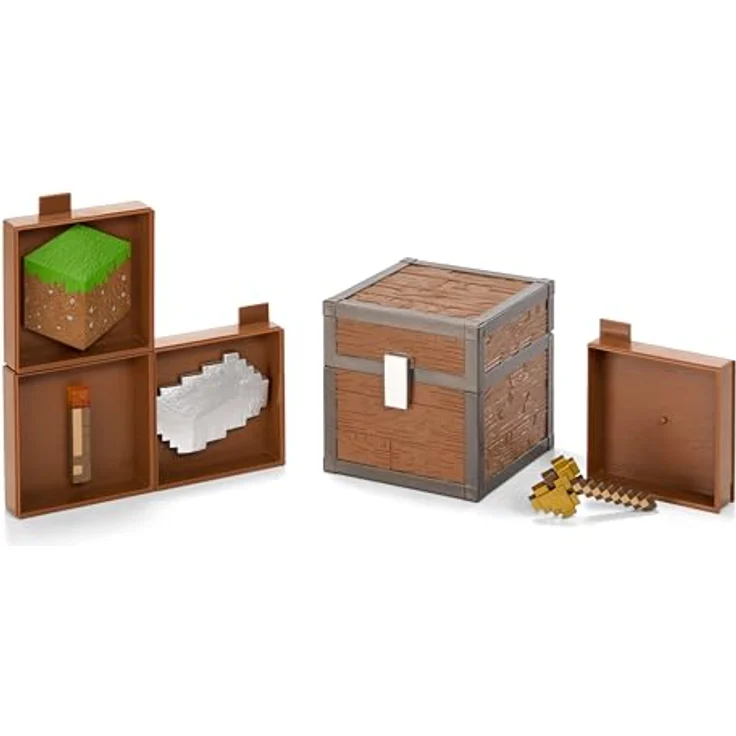 Noble Collection Minecraft Loot Chest Plains, 10 cm Sammelfigur mit 4 Items für Biome Discoveries – Bild 1