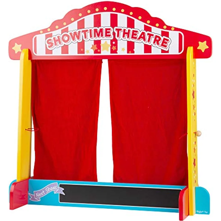 Bigjigs Showtime Puppentheater, Holz mit roten Vorhängen und Kreidetafel, fördert kreatives Rollenspiel – Bild 4
