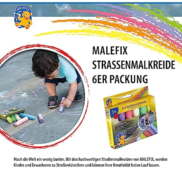 Pustefix MALEFIX Straßenmalkreide 6er Set, leuchtende und wasserlösliche Kreide für Kinder und Erwachsene, vielfältige Farben für kreative Outdoor-Kunstwerke – Bild 3
