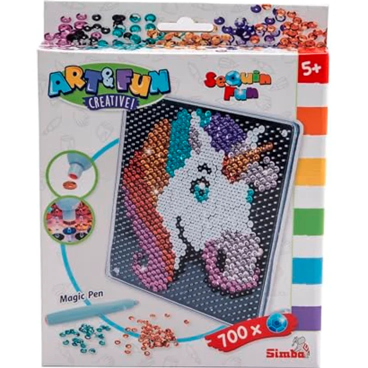SIMBA Art&Fun Sequin Einhorn, Bastelset mit 700 Pailletten und doppelseitiger Vorlage, 18x18cm – Bild 1