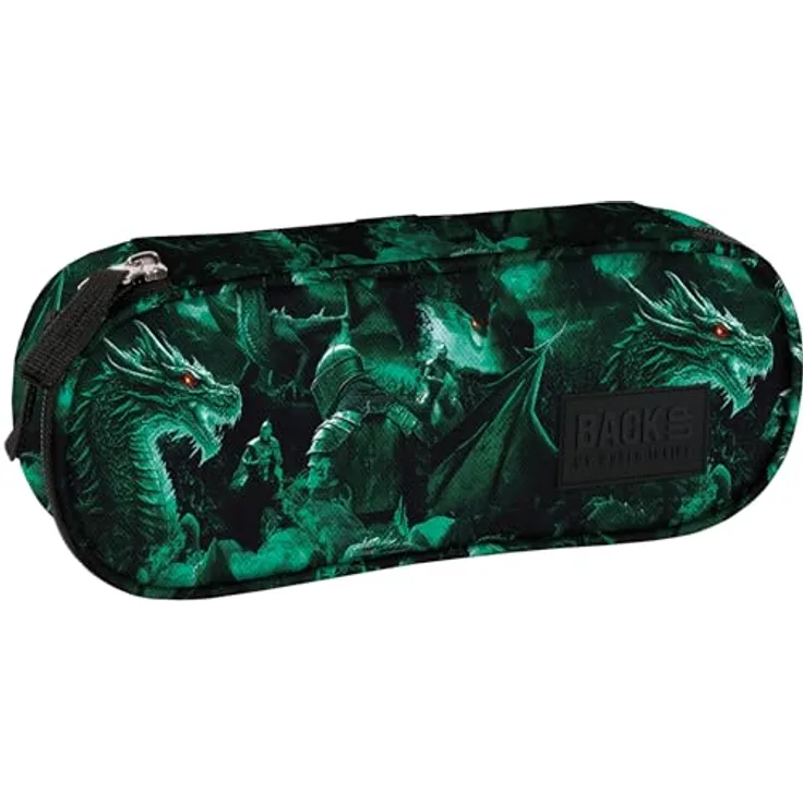 Derform Drache Dragons Schlamper Etui Faulenzer Schlampermappe Federmäppchen Stifte Mäppchen, ovale Deckel mit Rundumreißverschluss, Innenteilung mit Gummi-Einschüben, blau