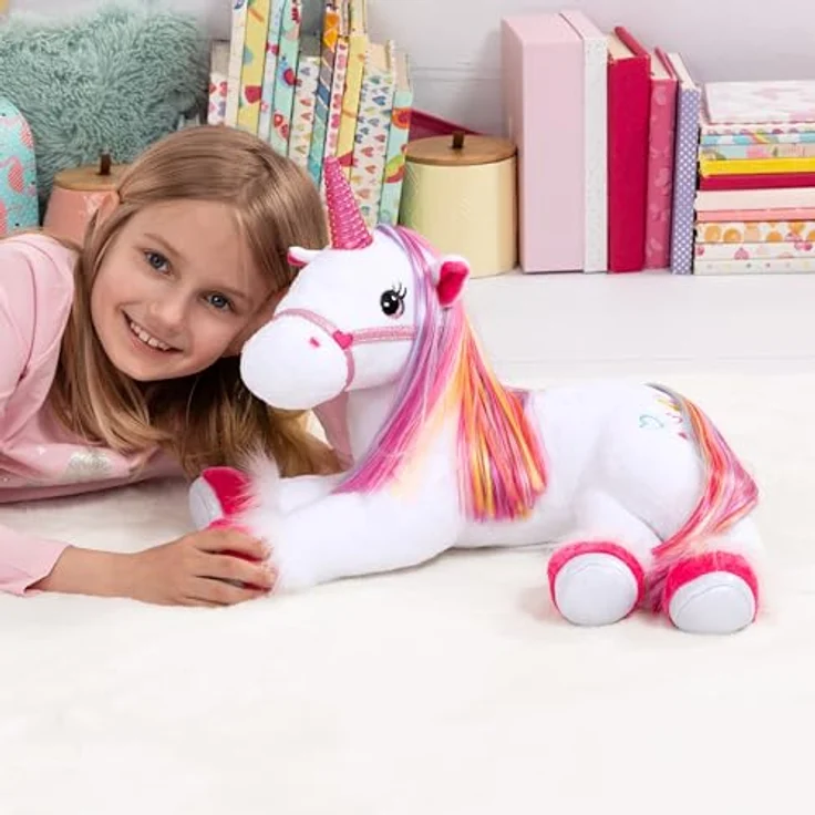 Bayer Design 69536AA Plüsch Einhorn mit Licht, Sound, Funktion, Stofftier, Kuscheltier, Regenbogen Haare – Bild 5