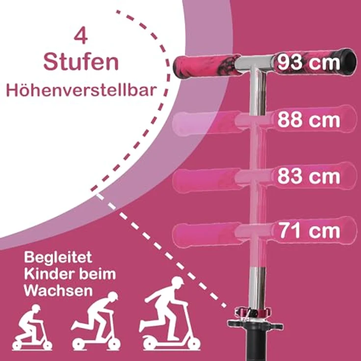 Europebazar Habib Cityroller mit XXL Glanz-Rädern, klappbar, höhenverstellbar bis 100kg, pink – Bild 7