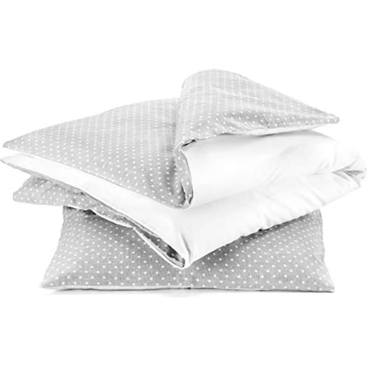 Fillikid Babybettwäsche - Deckenbezug 80x80 cm, Kissenbezug 35x40 cm - 100% Baumwolle - Kinder Bettwäsche Set mit Hoteleinschlag, OekoTex geprüft - Grau Weiß Punkte – Bild 2