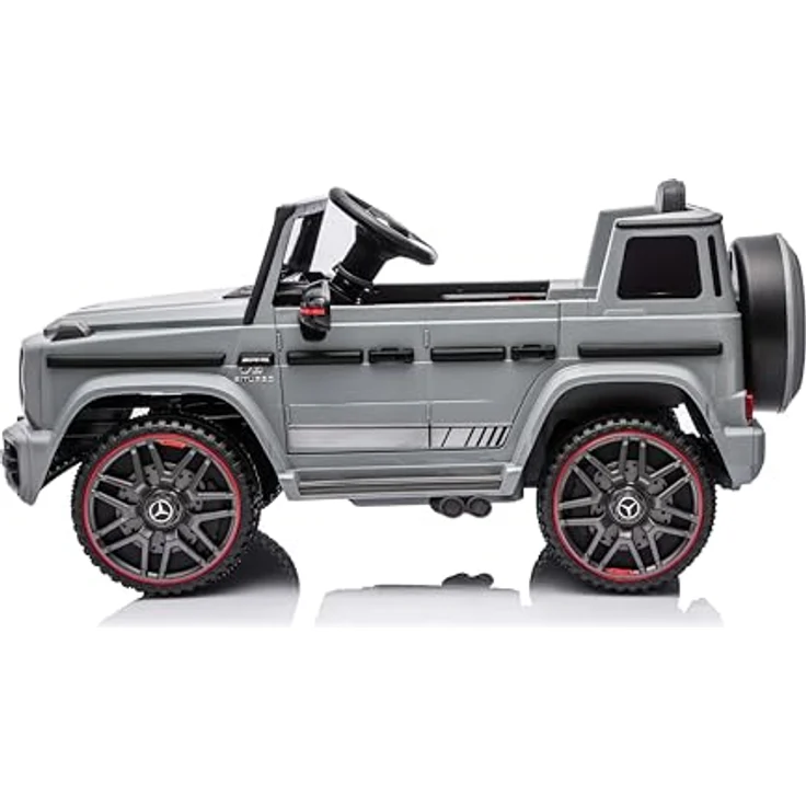 FINOOS Mercedes Benz G63 Kinder Elektroauto 12V mit Fernbedienung, grau, 2 Motoren, LED-Scheinwerfer, USB/AUX/SD-Slot, Sicherheitsfunktionen – Bild 3