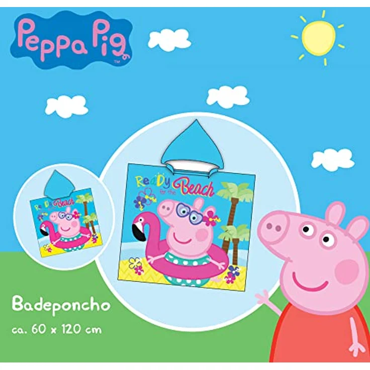 BERONAGE Kapuzenhandtuch Peppa Wutz Pig Kinder Kapuzen Bade-Poncho Beach 60x120 cm, 100% Baumwolle, Frottee in Velours-Qualität, Pink – Bild 5