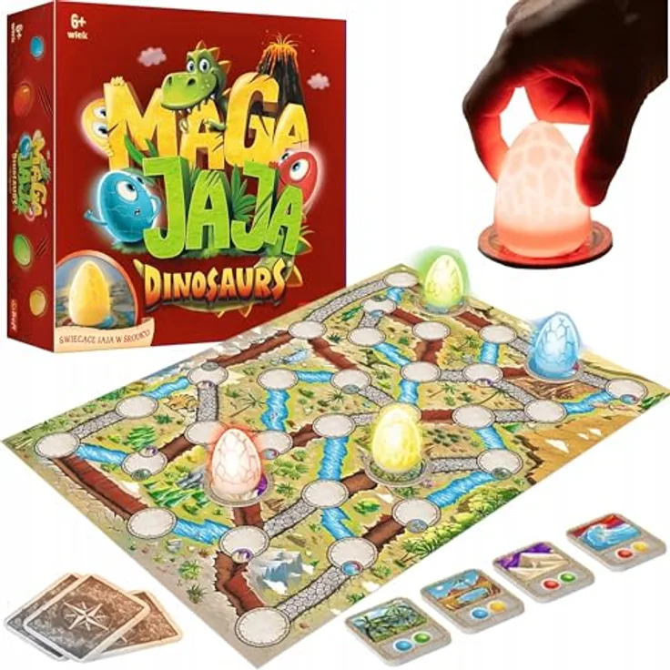 TREFL 02281 Megajaja Dinosaurs, Brettspiel mit leuchtenden Eiern und Aufgabenkarten