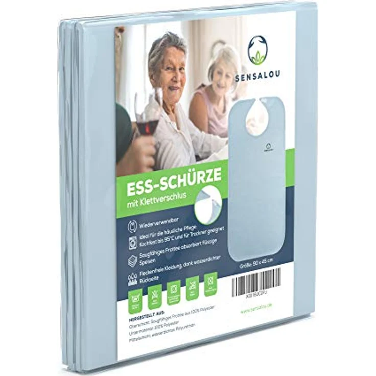 Sensalou Lätzchen Ess-Schürze für Erwachsene, wasserdicht und saugfähig, hellblau, 90x45 cm – Bild 1