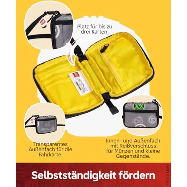 SKANDO BAGS LEGO® NINJAGO® Portmonee Kinder, Kartenetui mit Reißverschluss, Umhängeband & Sicherheitsverschluss, 8 x 11,5 x 2 cm, für bis zu 3 Karten – Bild 4