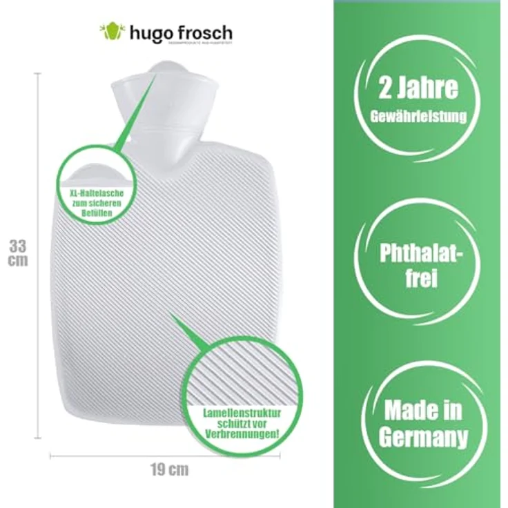 Hugo Frosch Wärmflasche - Wärmflasche Klassik 1,8 l mit Strickbezug anthrazit, Made in Germany - Elegant gestaltete Wärmflasche mit XL-Haltelasche – Bild 5