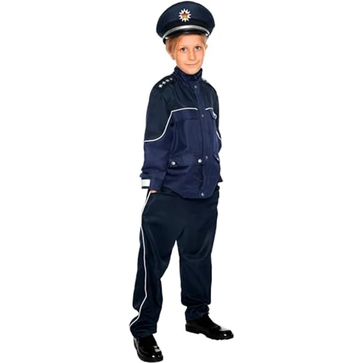 Maskworld Polizei-Uniform für Kinder, 3-teiliges Kostüm in Dunkelblau für Karneval, Fasching & Halloween - Größe 116 – Bild 2