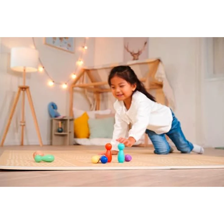 Eichhorn Bowling Spielset, 7-teilig mit 6 bunten Pins und Holzkugel, aus Birkenholz, für Kinder ab 3 Jahren – Bild 2