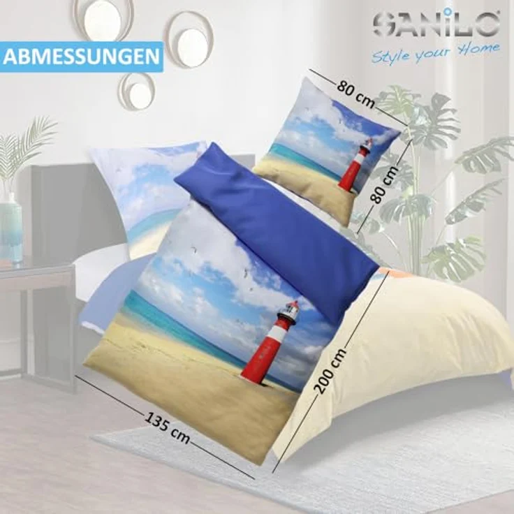 Sanilo Bettwäsche 135x200 cm, 100% feinste Baumwolle, Oeko-TEX Zertifiziert, Leuchtturm Design (2-teilig) – Bild 5