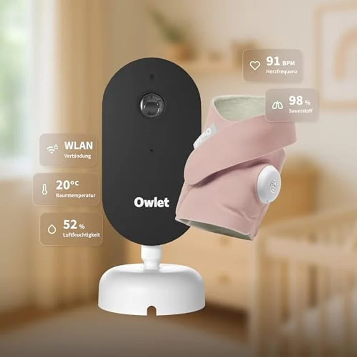 Owlet Dream Duo, Smart Baby Monitor mit medizinisch geprüftem Dream Sock® Sensor, 2K HD Kamera, Puls- & Sauerstoffüberwachung, Schlafanalyse, App-Steuerung, Dusty Rose – Bild 2
