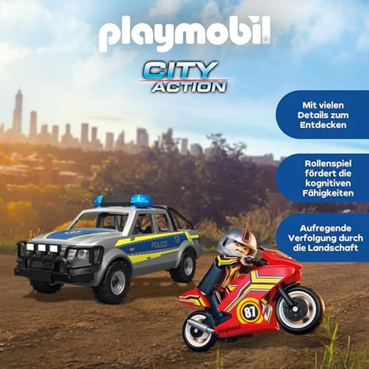 PLAYMOBIL Action Heroes Polizei-Verfolgungsjagd Set, Pick-Up mit Licht- & Soundeffekten, Motorrad und 2 Spielfiguren, für Kinder ab 4 Jahren, 71875 – Bild 3