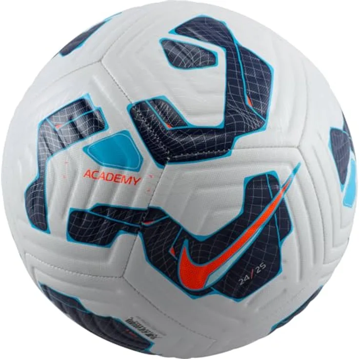 Nike Academy - Fa24 Fußball, White/Blackened Blue/Hyper CRI, Gr. 5, verbesserte Kontrollfunktion und Flugstabilität, kontrastreiche Grafiken