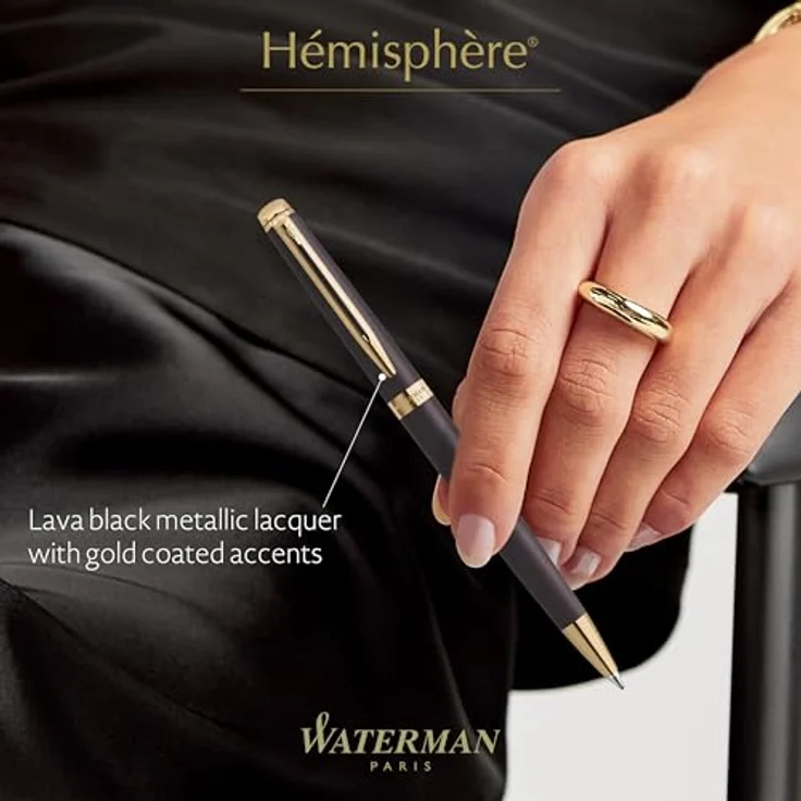 Waterman Hémisphère Understated Edition Kugelschreiber, Lavaschwarz mit eleganter Goldbeschichtung und schnelltrocknender Tinte – Bild 2