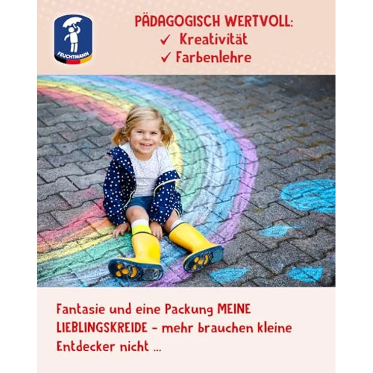Feuchtmann MEINE LIEBLINGSKREIDE Basic Mini, 5 x 24g bunte Kreidestifte in Weiß, Gelb, Rot, Grün und Blau, für Straße und Tafel ohne zu verkratzen – Bild 4
