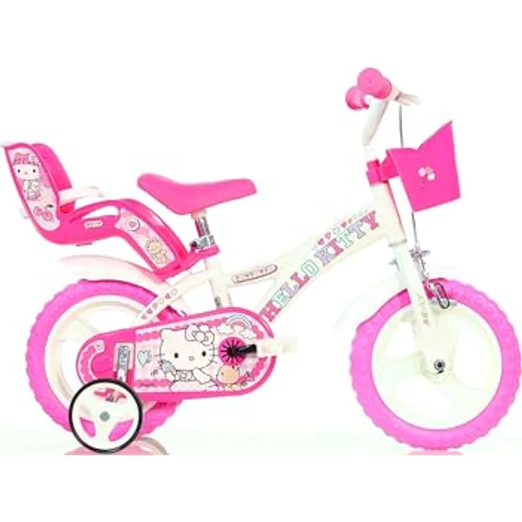Dino Bikes 12 Zoll Hello Kitty Mädchenfahrrad, Stahlrahmen mit Caliper-Vorderbremse, inkl. Korb und Puppenhalter