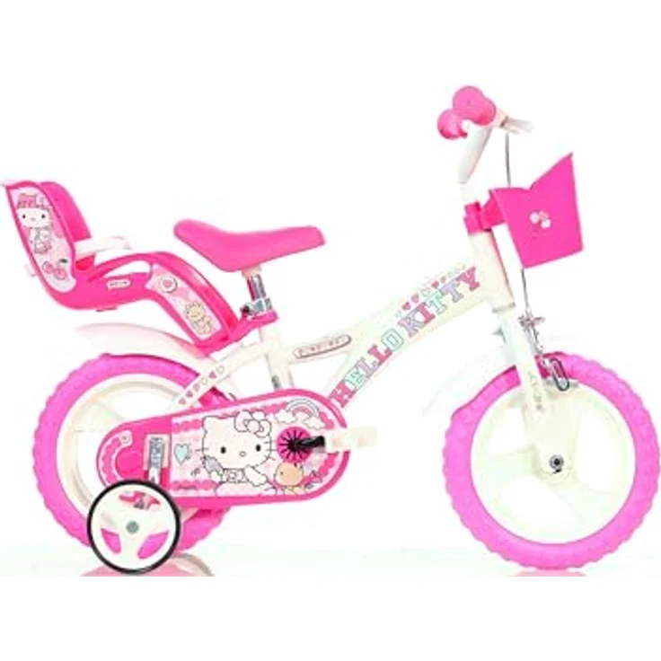 Dino Bikes 12 Zoll Hello Kitty Mädchenfahrrad, Stahlrahmen mit Caliper-Vorderbremse, inkl. Korb und Puppenhalter – Bild 1