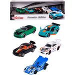 Majorette - Porsche Geschenk-Set (5er-Set Spielzeugautos) - 5 Modellautos (je 7,5, cm) inkl. 2 exklusiver Automodelle, für Kinder ab 3 Jahre, Blau,grün,schwarz,weiß