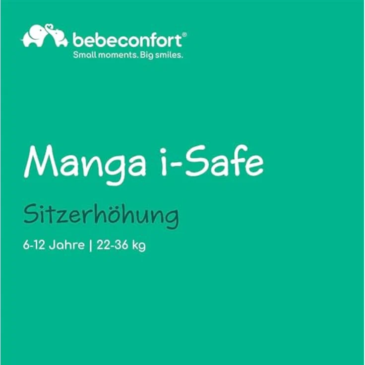 Bebeconfort Manga i-Safe Sitzerhöhung, leichte Sitzerhöhung, Befestigung mit Sicherheitsgurt, ab 6 Jahre bis zu 12 Jahren, 22-36 kg, 125-150 cm, Full Black – Bild 3